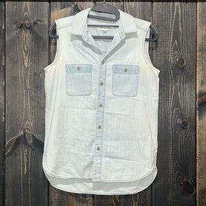 Madewell Workbench Top XS Chambray Button Front Denim Blue Neutral Minimalist‎